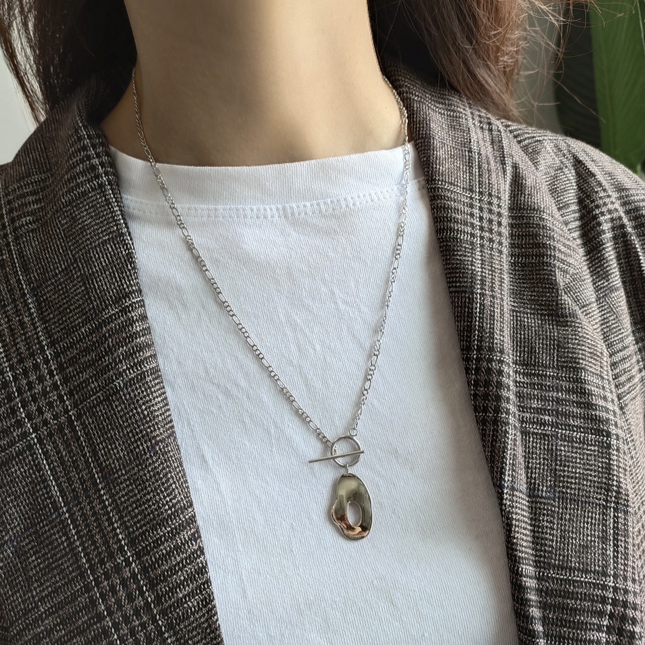 Minimalist 925 Sterling Silver Geometric Round Irregular Pendant Ball Chain Necklace for Women