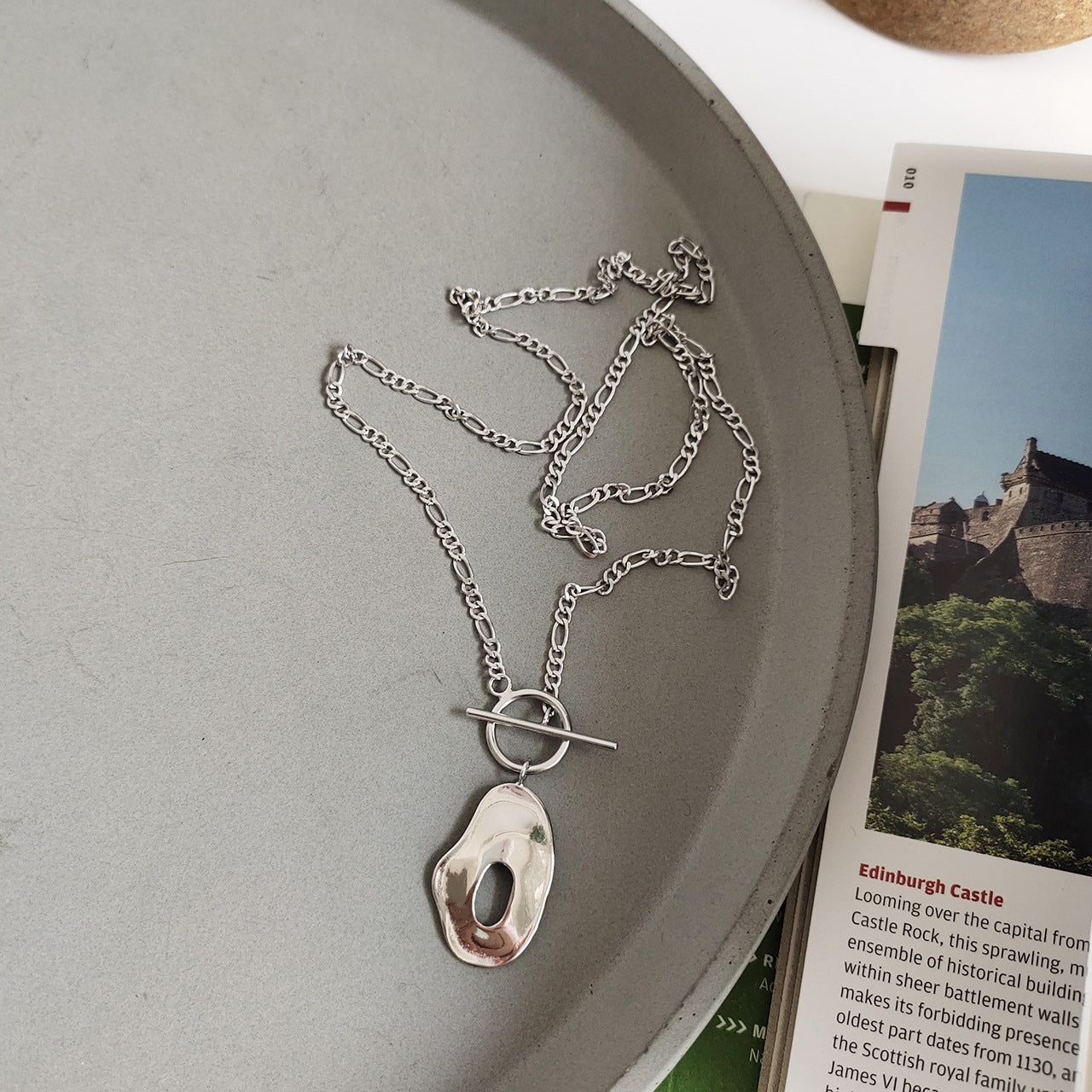 Minimalist 925 Sterling Silver Geometric Round Irregular Pendant Ball Chain Necklace for Women