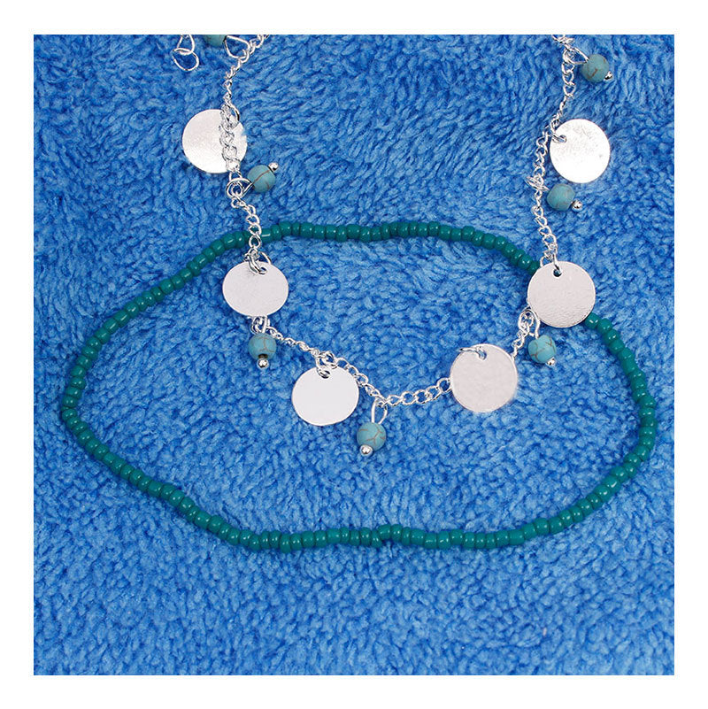 Minimalist Geometric Turquoise Bead and Sequin Anklet for Women Alloy Summer Anklet