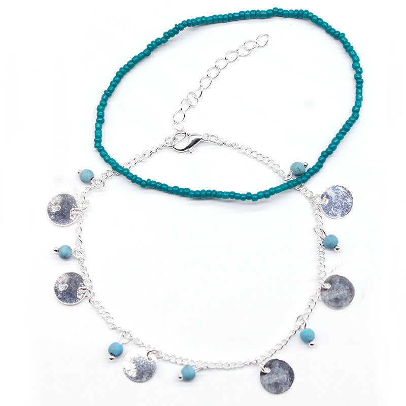 Minimalist Geometric Turquoise Bead and Sequin Anklet for Women Alloy Summer Anklet
