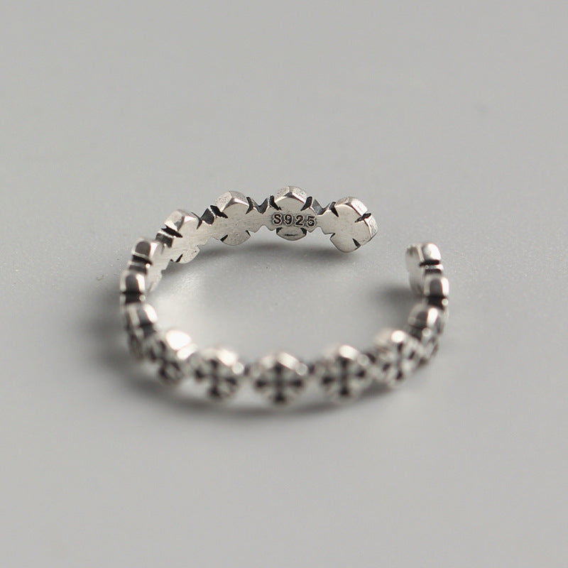 Vintage 925 Sterling Silver Cross Ring for Women Polished Adjustable Statement Ring
