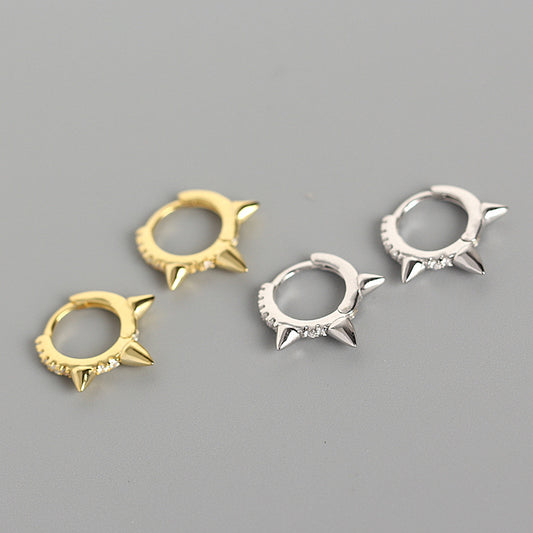 Minimalist Punk Geometric 925 Sterling Silver Rhinestone Stud Rivet Ear Cuff for Women