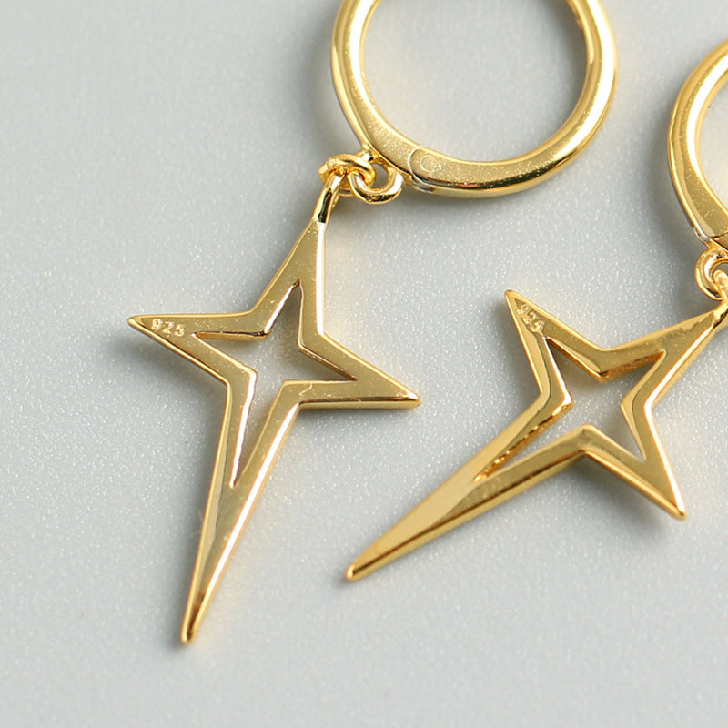 Orecchini a cerchio da donna minimalisti placcati in argento sterling 925 con croce e stella