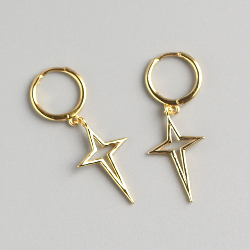 Orecchini a cerchio da donna minimalisti placcati in argento sterling 925 con croce e stella