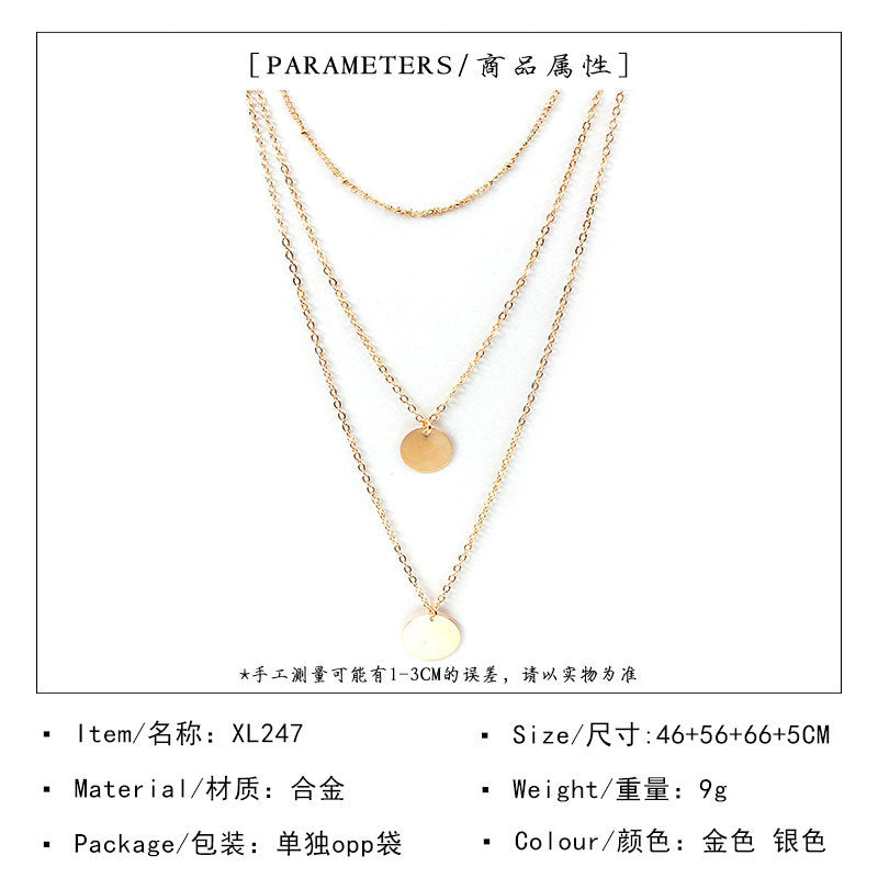 Minimalist Teardrop Pendant Layered Necklace for Women Sequined Alloy Fashion Jewelry