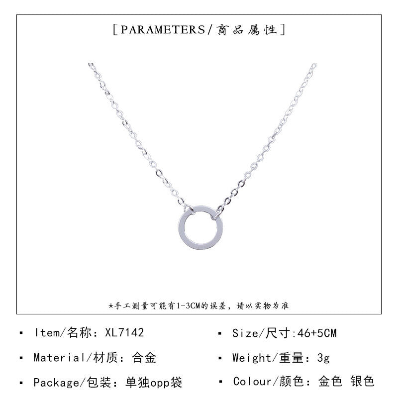 Minimalist Western Geometric Alloy Pendant Necklace for Women with Circular Charm and Regular Chain