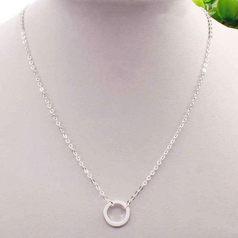 Minimalist Western Geometric Alloy Pendant Necklace for Women with Circular Charm and Regular Chain