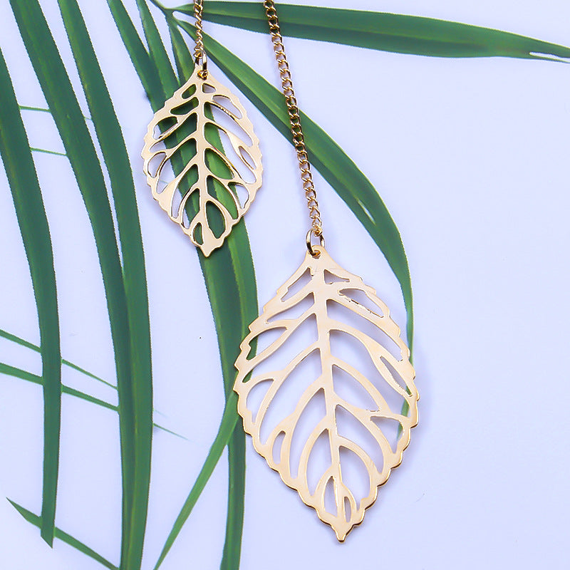 Leaf Pendant Long Necklace Alloy Rope Chain