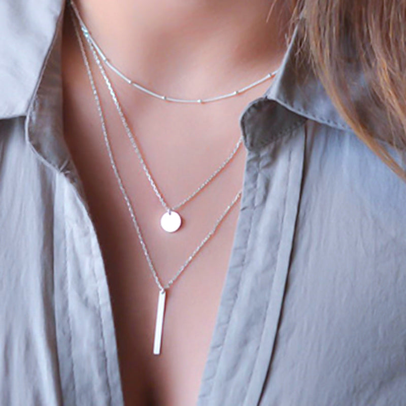 Layered Short Teardrop Necklace with Sequins Beaded Alloy Chain Electroplated Women's Fashion Jewelry