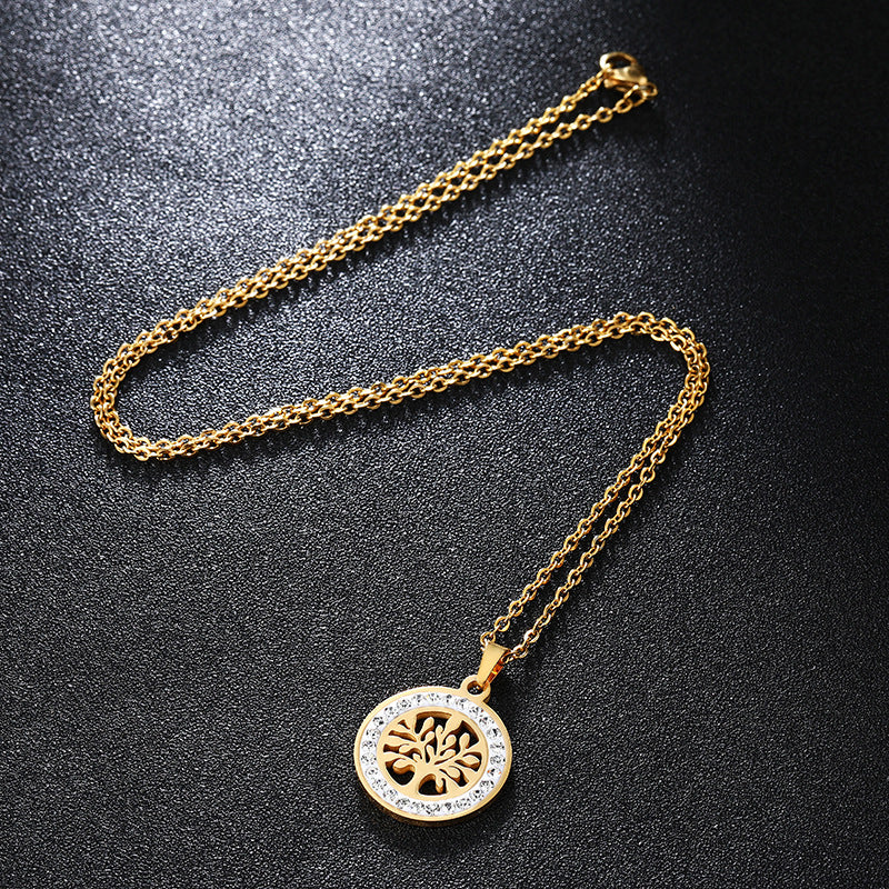 Collana con ciondolo albero della vita in acciaio inossidabile color oro alla moda da spiaggia tropicale con catena a O, gioielli geometrici