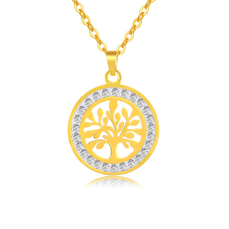 Collana con ciondolo albero della vita in acciaio inossidabile color oro alla moda da spiaggia tropicale con catena a O, gioielli geometrici