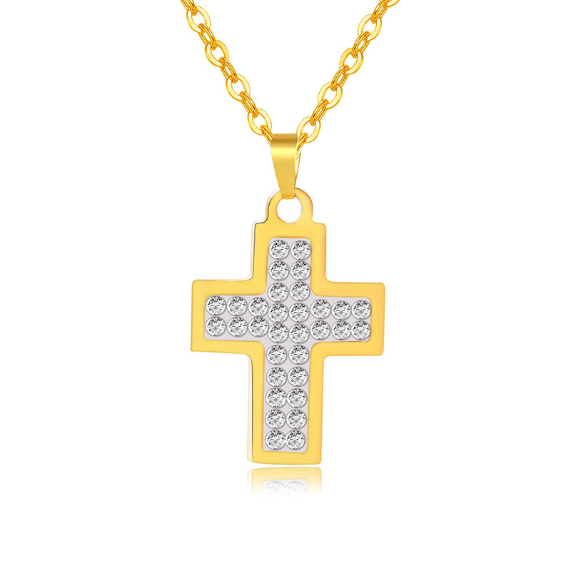 Collar minimalista de acero inoxidable con colgante de cruz de diamantes de imitación y cadena de eslabones