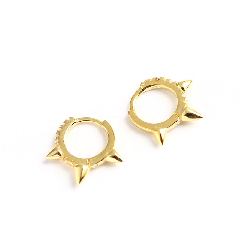 Orecchino a polsino da donna minimalista punk geometrico in argento sterling 925 con strass e borchie