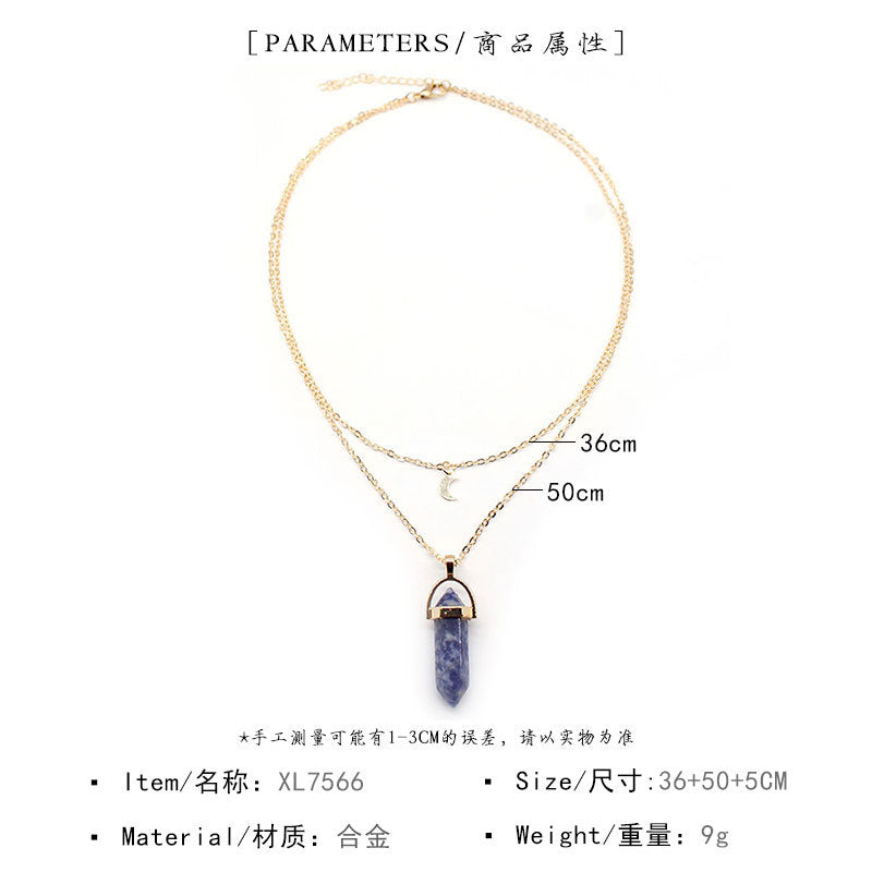 Minimalist Women's Geometric Moon Pendant Necklace in Alloy with Hexagonal Charm Spring Fashion Jewelry