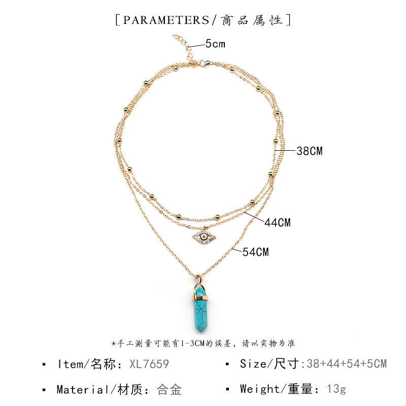Alloy Hexagonal Prism Eye Pendant Necklace