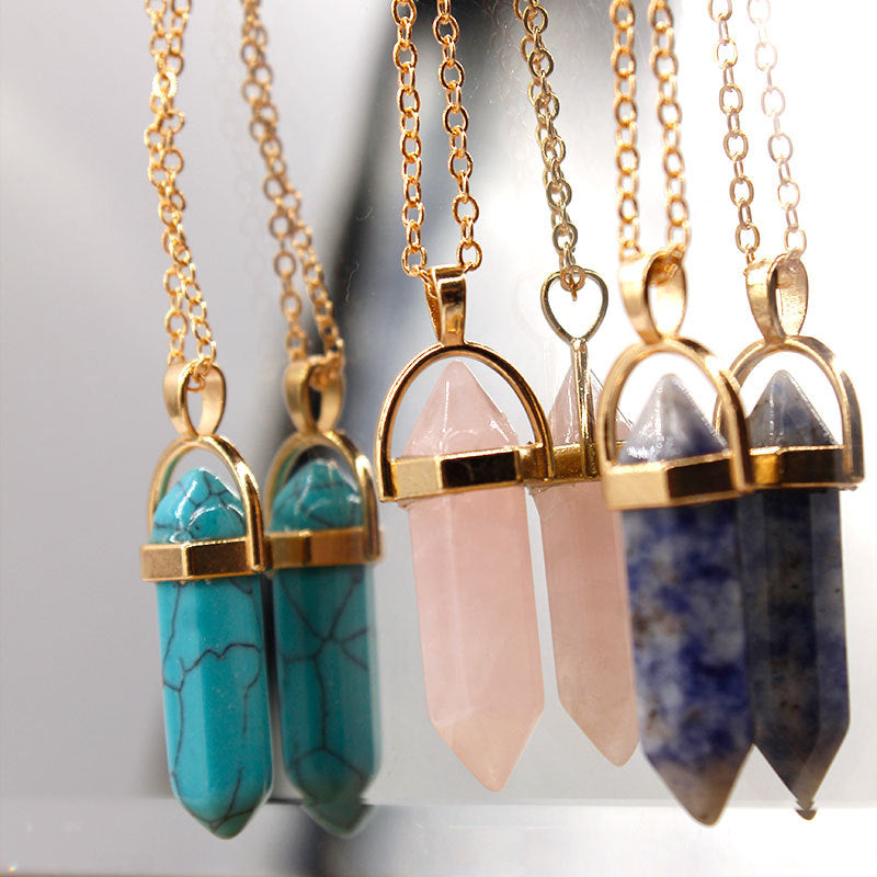 Alloy Hexagonal Prism Eye Pendant Necklace