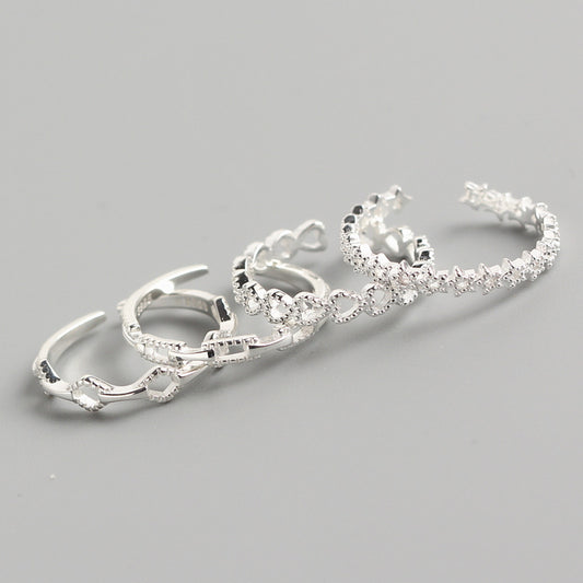Conjunto de anillos geométricos de corazón y estrella pulidos de plata de ley 925 dulce y minimalista para mujer
