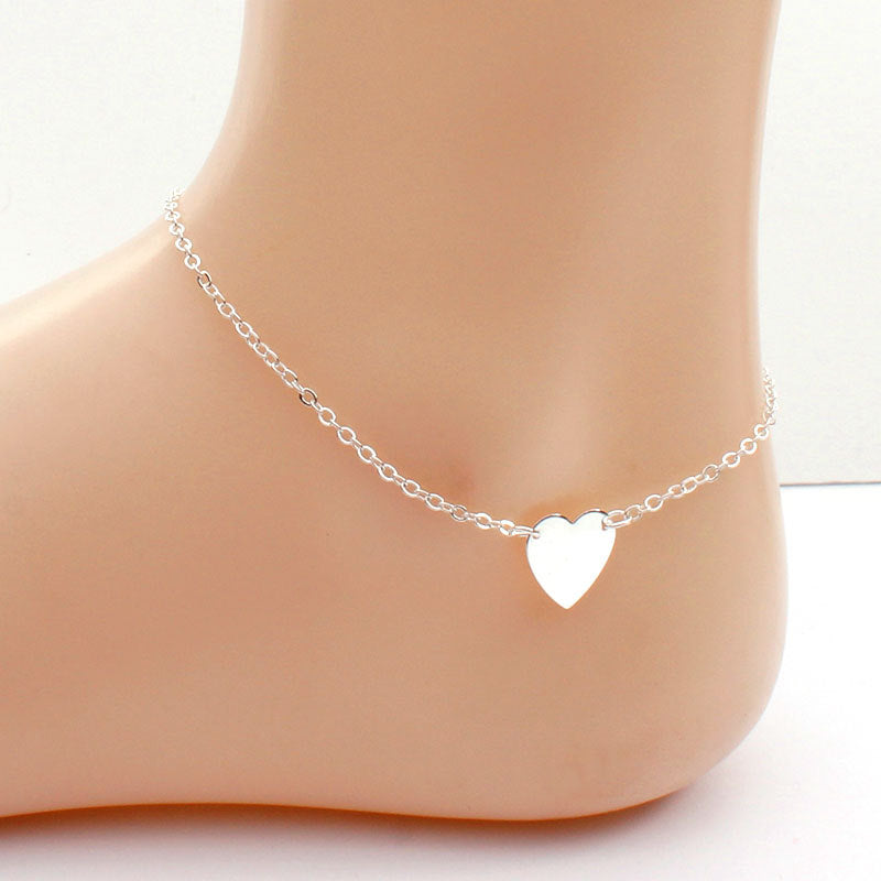 Women's Heart-Shaped Anklet Alloy Foot Chain with Synthetic Gemstone Inlay for Wedding Travel Gift