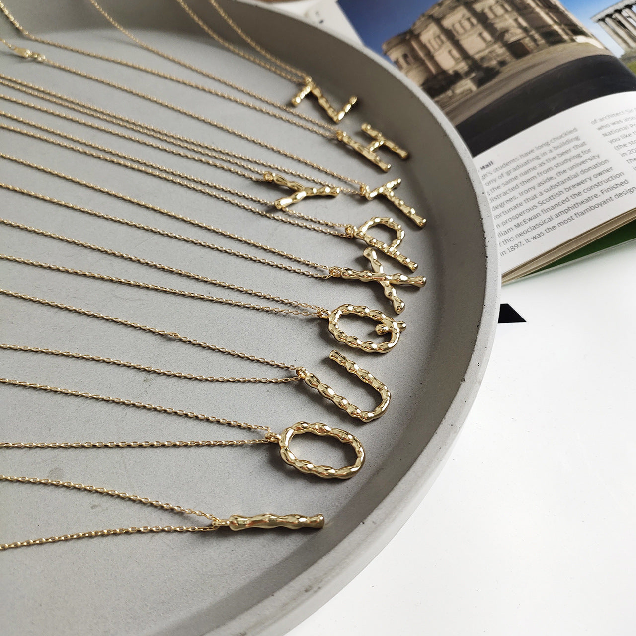 Sweet 925 Sterling Silver 18K Gold Plated Geometric Letter Pendant Necklace on Ball Chain