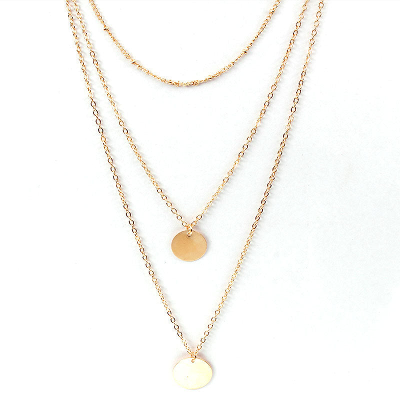 Minimalist Teardrop Pendant Layered Necklace for Women Sequined Alloy Fashion Jewelry