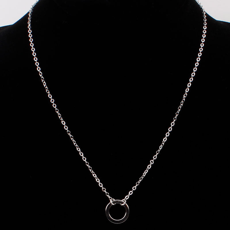 Minimalist Western Geometric Alloy Pendant Necklace for Women with Circular Charm and Regular Chain