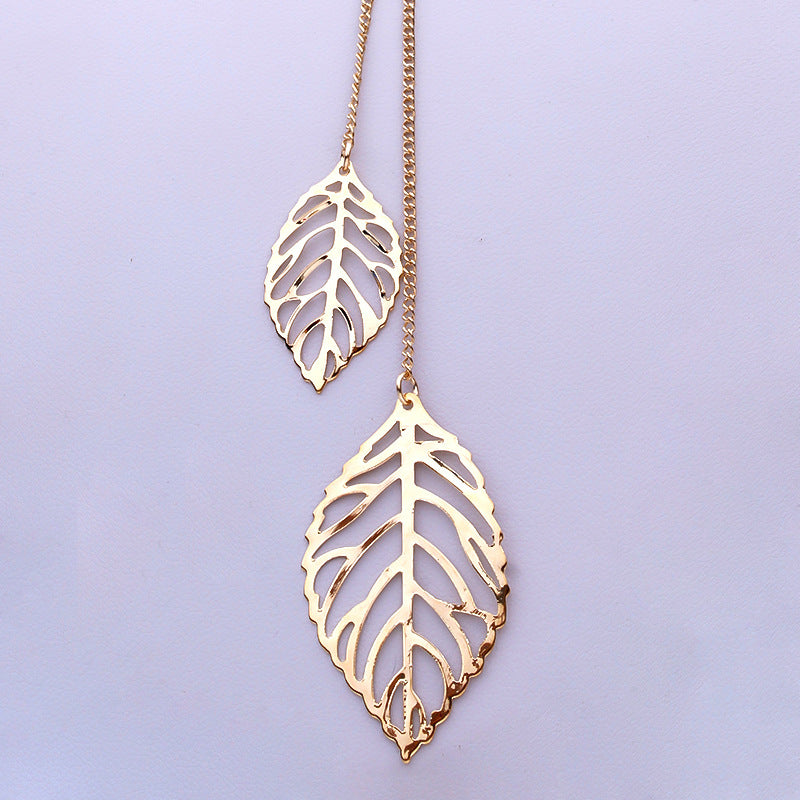 Leaf Pendant Long Necklace Alloy Rope Chain