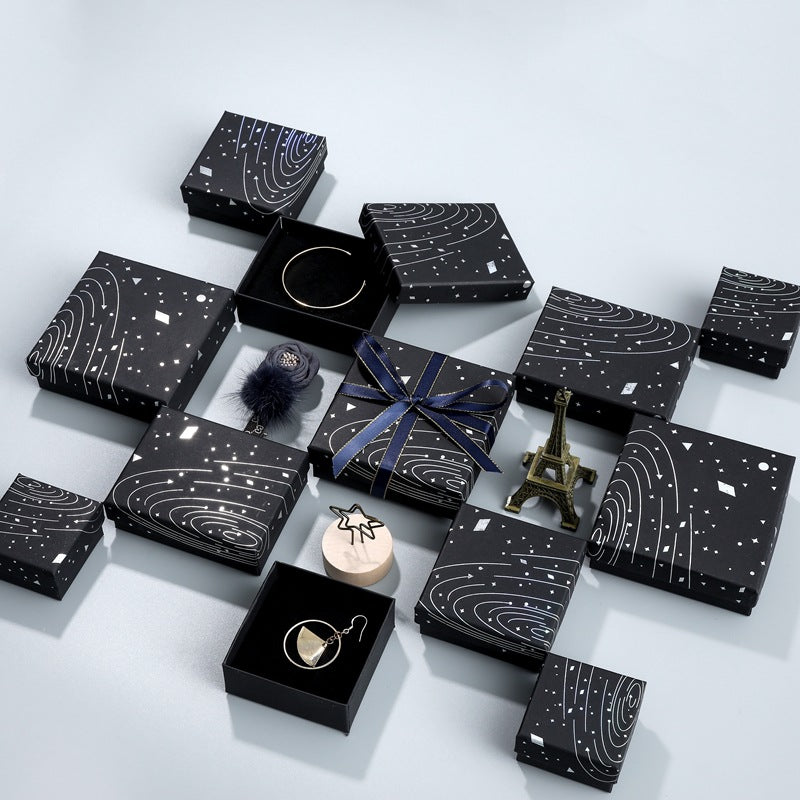 Casual Laser Silver Foil Hot Stamped Jewelry Box Paper Packaging for Earrings Bracelets Rings