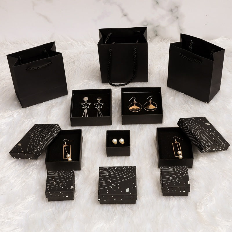 Casual Laser Silver Foil Hot Stamped Jewelry Box Paper Packaging for Earrings Bracelets Rings
