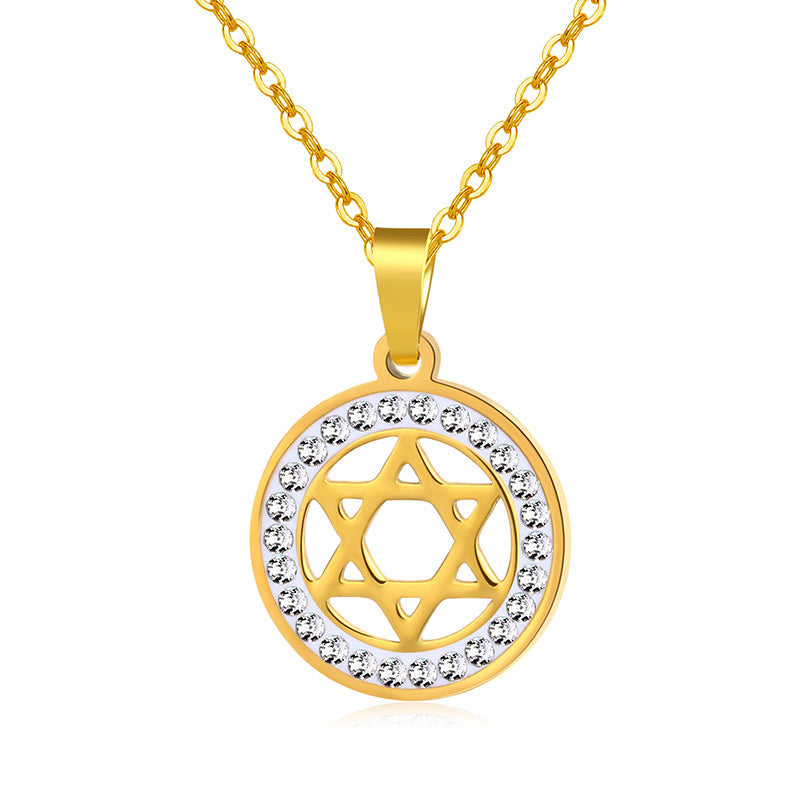 Collana con ciondolo esagonale geometrico in acciaio inossidabile con catena a O placcata sottovuoto