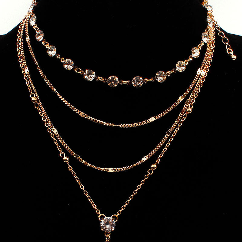 Alloy Geometric Y-Necklace with Rhinestone Accents