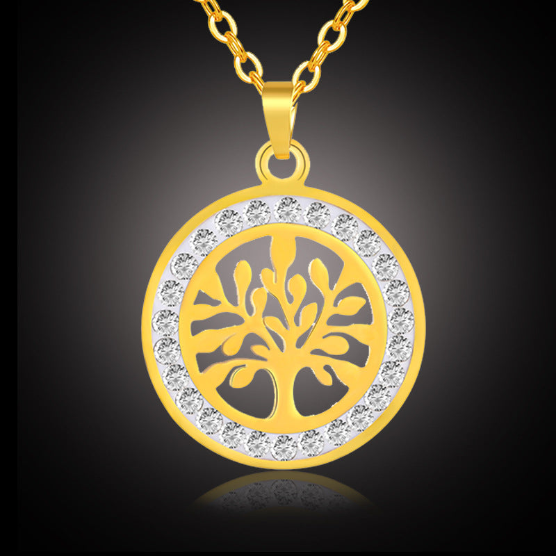 Collana con ciondolo albero della vita in acciaio inossidabile color oro alla moda da spiaggia tropicale con catena a O, gioielli geometrici