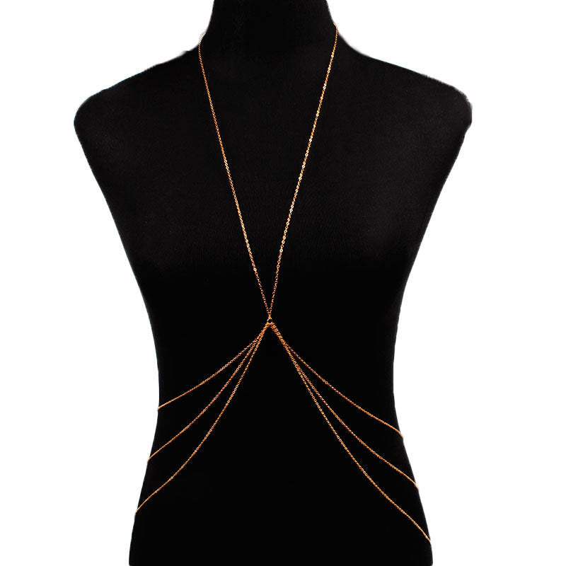 Catena corporea multistrato geometrica da donna, in lega, placcata, regolabile, per outfit estivi da festival