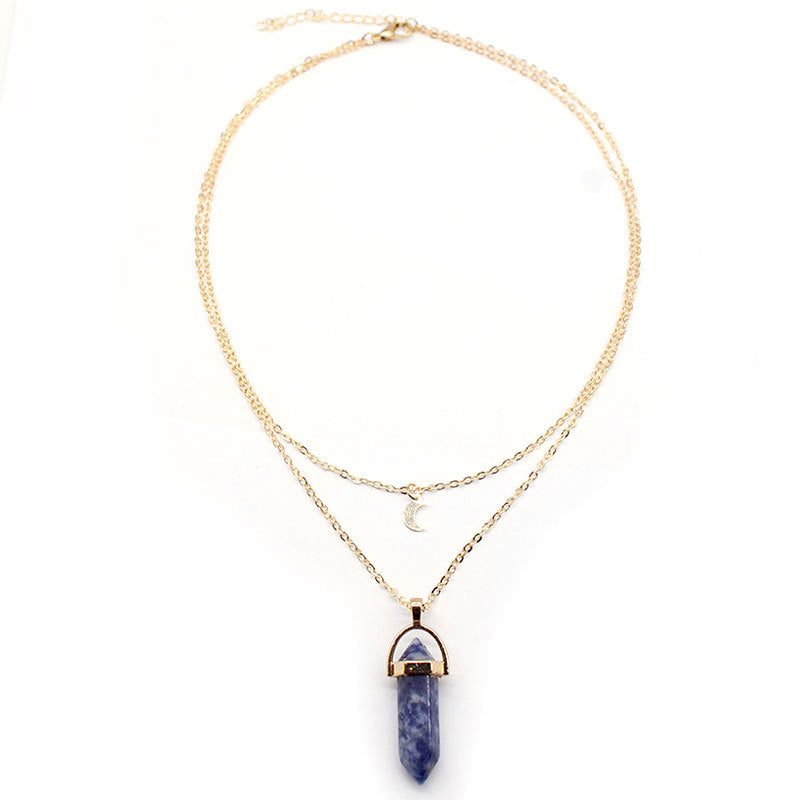Minimalist Women's Geometric Moon Pendant Necklace in Alloy with Hexagonal Charm Spring Fashion Jewelry