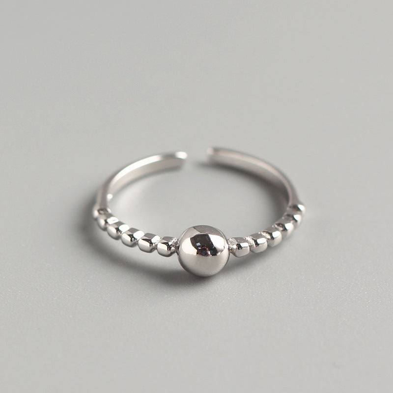 925 Sterling Silver Adjustable Open Ring for Women Round Bead Band Minimalist Geometric Jewelry