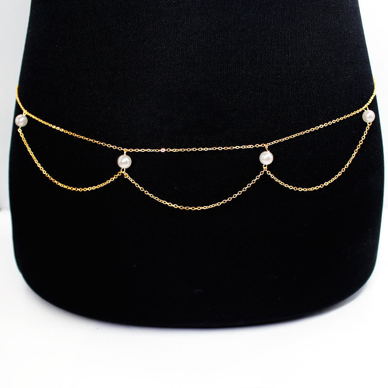 Women's Minimalist Bohemian Pearl Multi-Layer Waist Chain Metal Belt Accessory