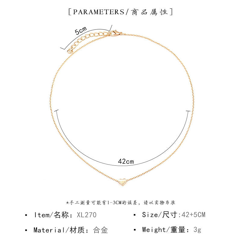 Minimalist Heart Pendant Necklace for Women Short Clavicle Chain Alloy Cross Link Necklace