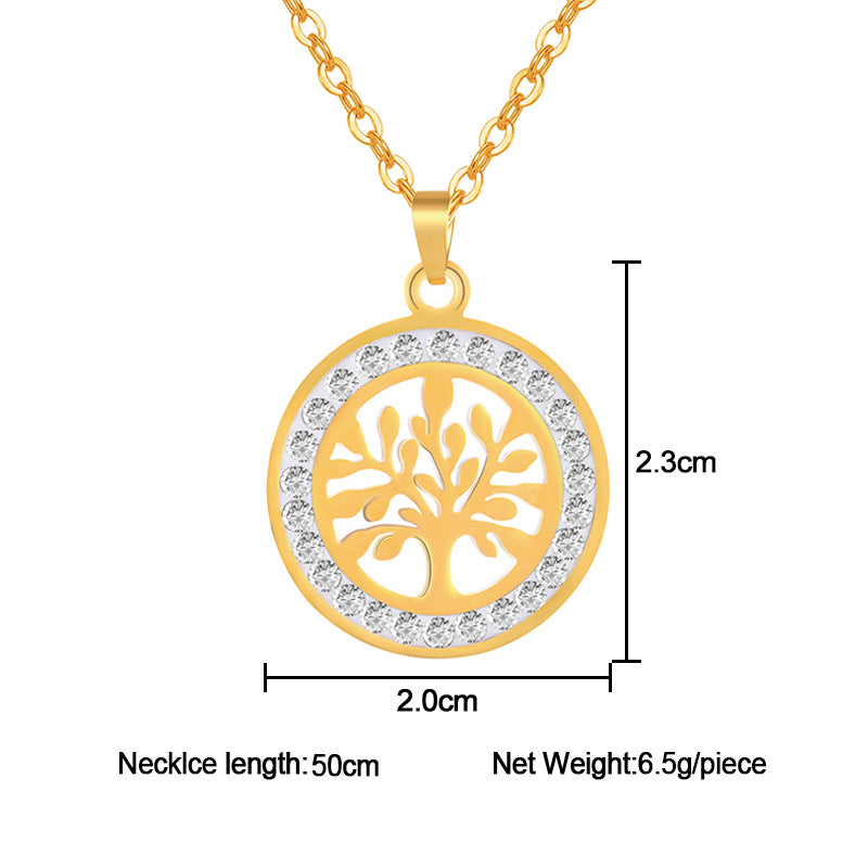 Collana con ciondolo albero della vita in acciaio inossidabile color oro alla moda da spiaggia tropicale con catena a O, gioielli geometrici