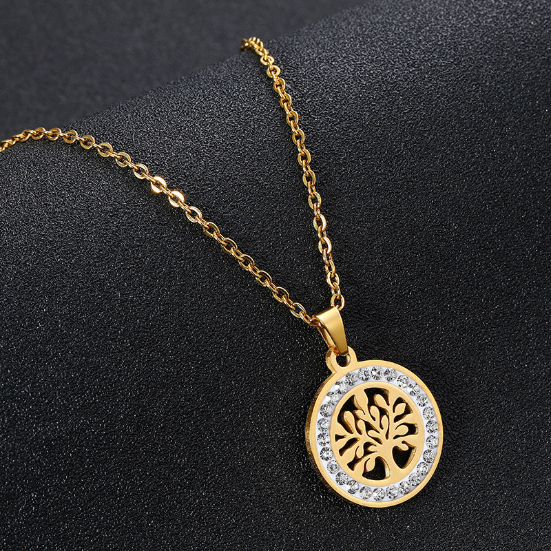 Collana con ciondolo albero della vita in acciaio inossidabile color oro alla moda da spiaggia tropicale con catena a O, gioielli geometrici