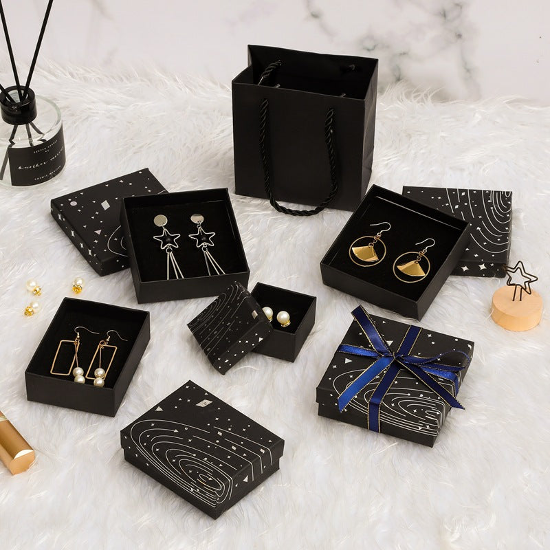 Casual Laser Silver Foil Hot Stamped Jewelry Box Paper Packaging for Earrings Bracelets Rings