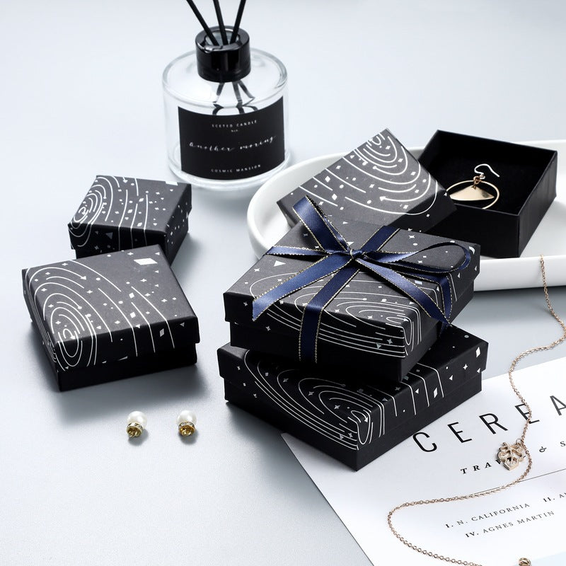 Casual Laser Silver Foil Hot Stamped Jewelry Box Paper Packaging for Earrings Bracelets Rings
