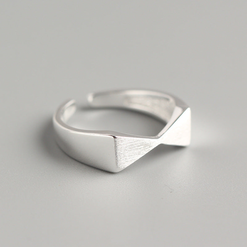 Minimalist 925 Sterling Silver Brushed Geometric Bow Ring for Women