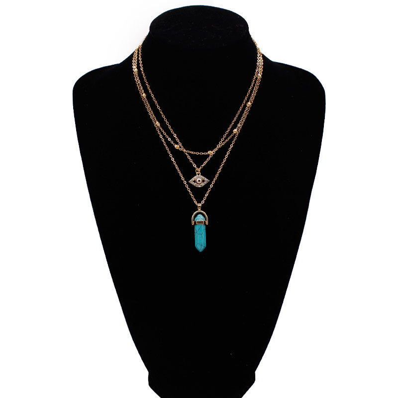 Alloy Hexagonal Prism Eye Pendant Necklace
