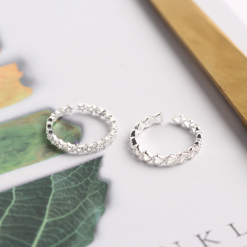 Set di Anelli Geometrici a Cuore e Stella Lucidi in Argento Sterling 925, Dolce e Minimalista, da Donna