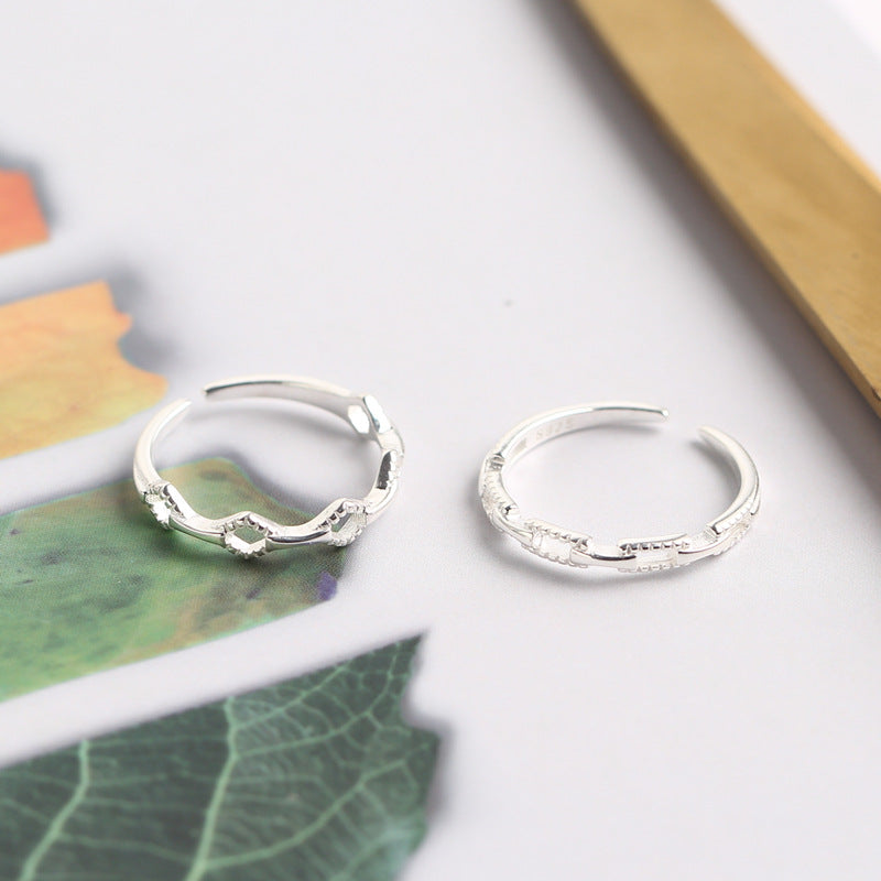 Set di Anelli Geometrici a Cuore e Stella Lucidi in Argento Sterling 925, Dolce e Minimalista, da Donna