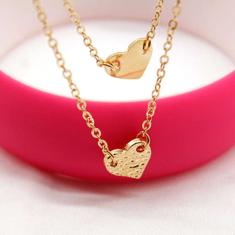 Double Layer Heart Pendant Necklace Alloy Cross Chain Plated Women's Necklace