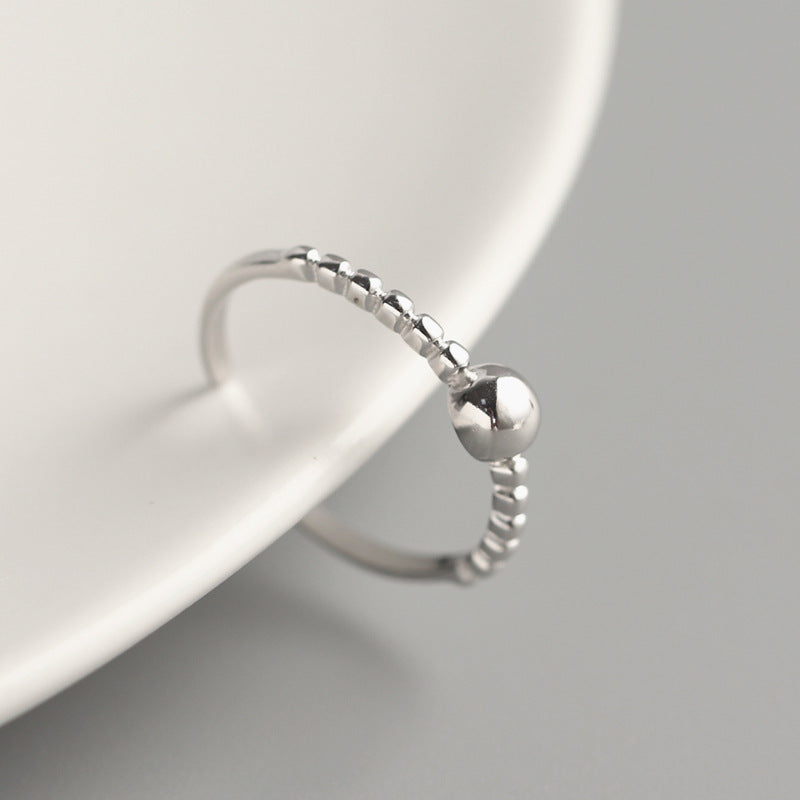 925 Sterling Silver Adjustable Open Ring for Women Round Bead Band Minimalist Geometric Jewelry
