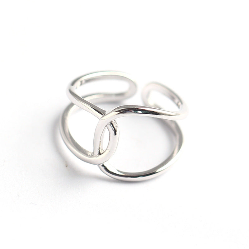 Anello a fascia impilabile da donna in argento sterling S925, anello minimalista geometrico con croce a doppia linea, alla moda e chic
