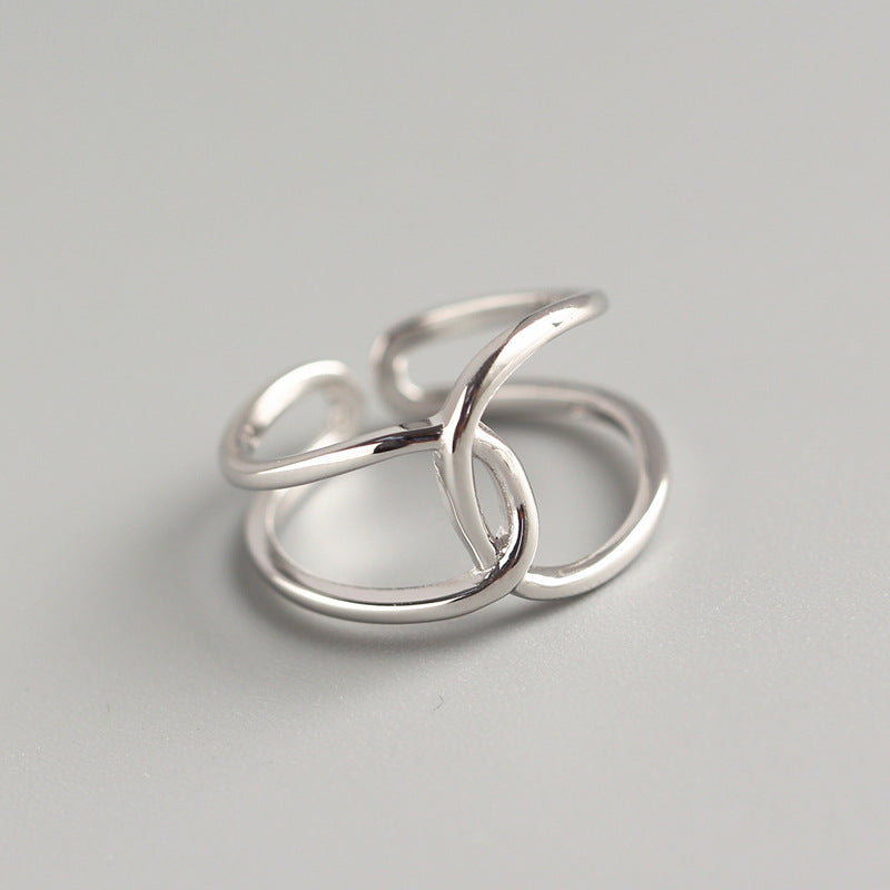 Anello a fascia impilabile da donna in argento sterling S925, anello minimalista geometrico con croce a doppia linea, alla moda e chic