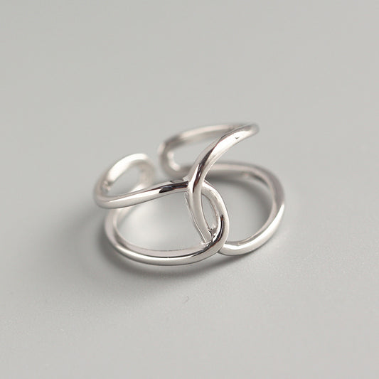 Anello a fascia impilabile da donna in argento sterling S925, anello minimalista geometrico con croce a doppia linea, alla moda e chic