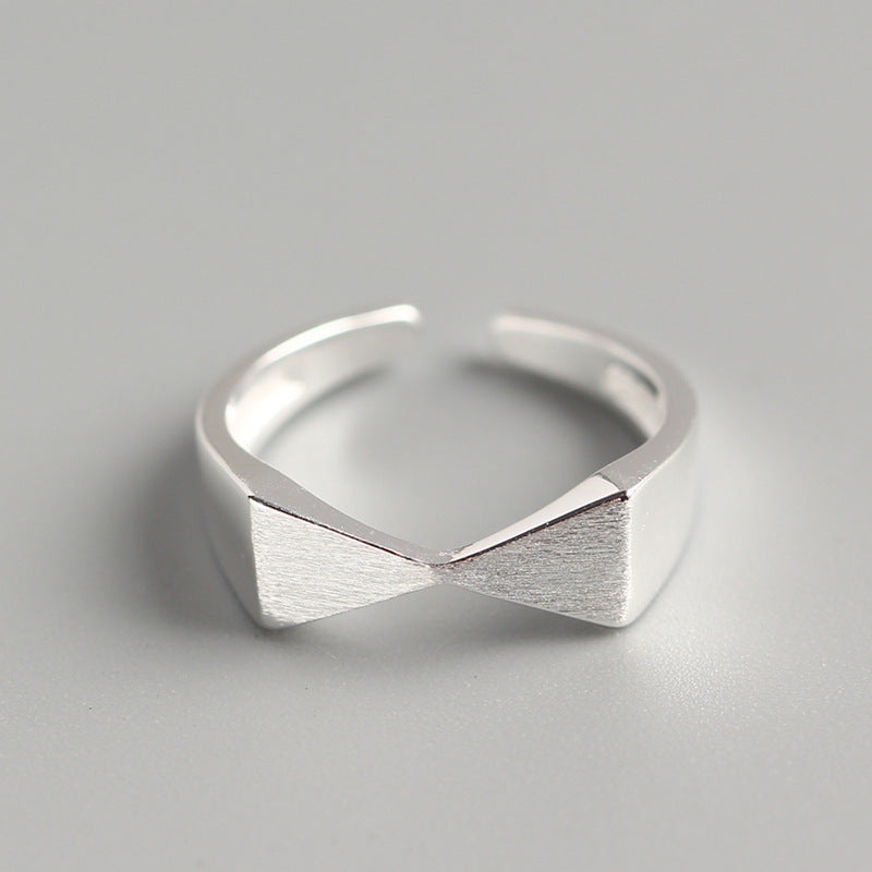 Minimalist 925 Sterling Silver Brushed Geometric Bow Ring for Women